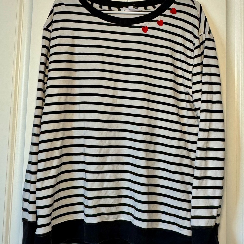 Striped Long Sleeve Tee with Red Heart Accents
